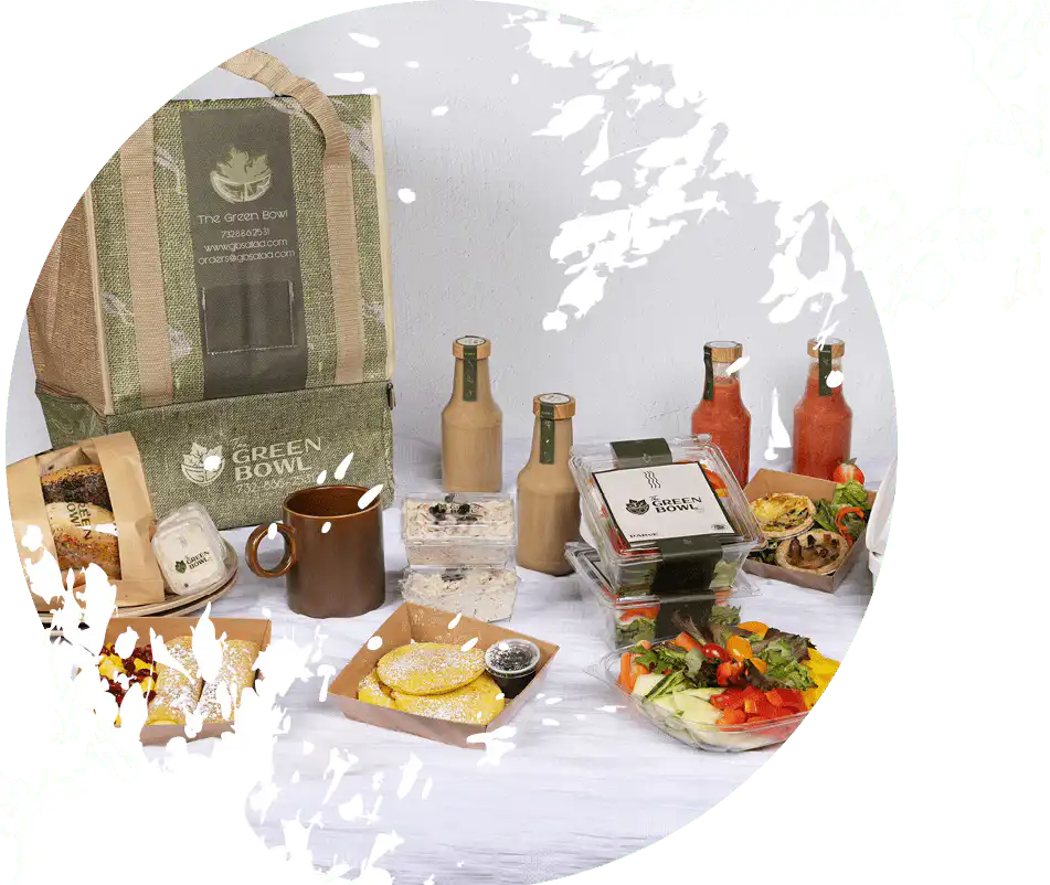 Gift box spread with brunch items, dips and drinks