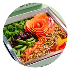 Green Bowl salad with carrot rose, cucumbers and greens
